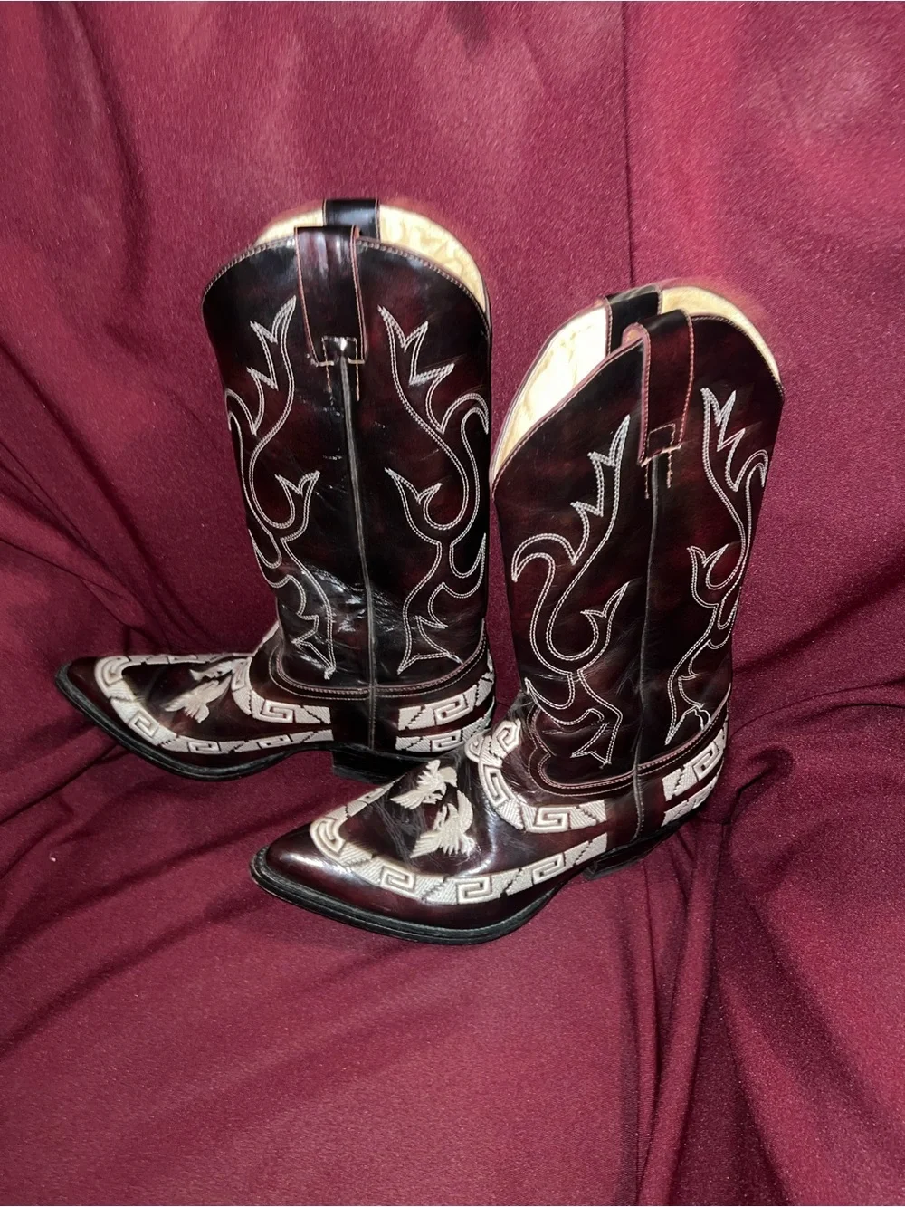 Men’s Dark brown Western Cowboy Boots with White Stitching